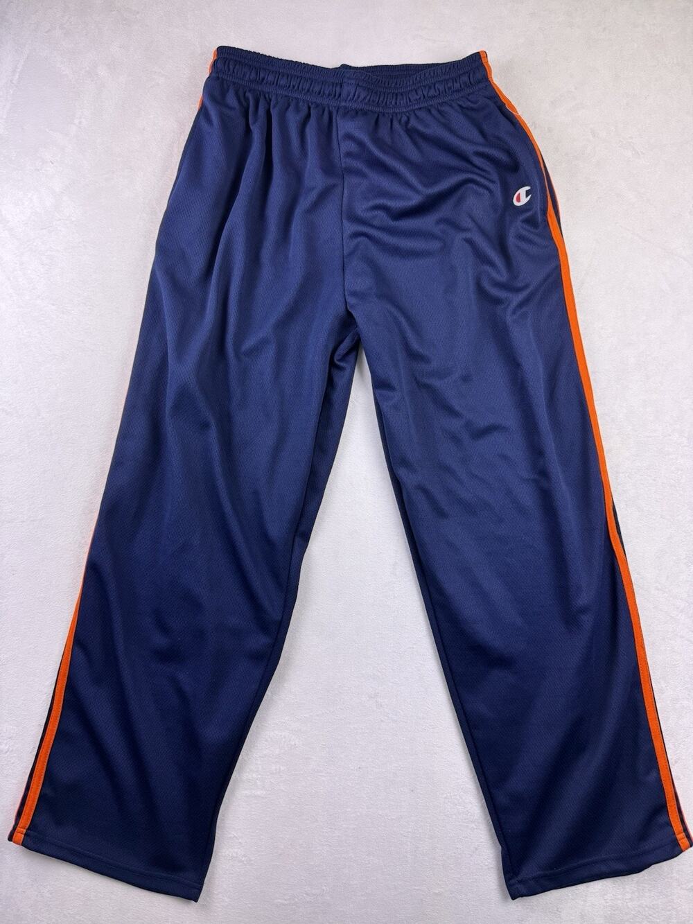 Champion Tricot Track Pants Mens XL Navy Blue Orange Piping Embroidered